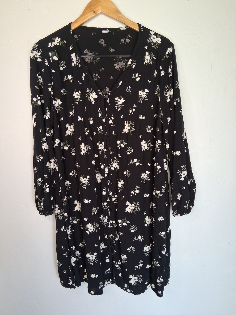 Old Navy Black Floral Button Front Mini Dress Women's Large Boho Cottagecore - Picture 2 of 10